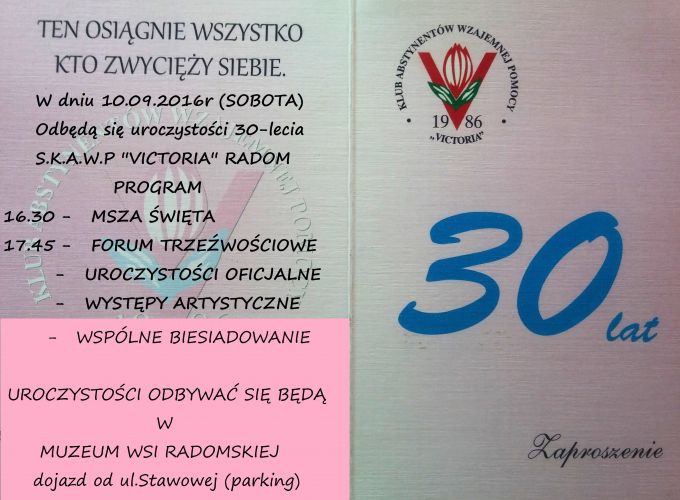 ZAPROSZENIE  30-lecie S.K.A.W.P ''VICTORIA'' RADOM